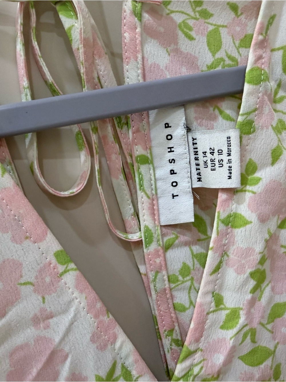 Topshop Maternity Midi Dress Floral pink green Print open back with tie size 10 - Picture 4 of 6